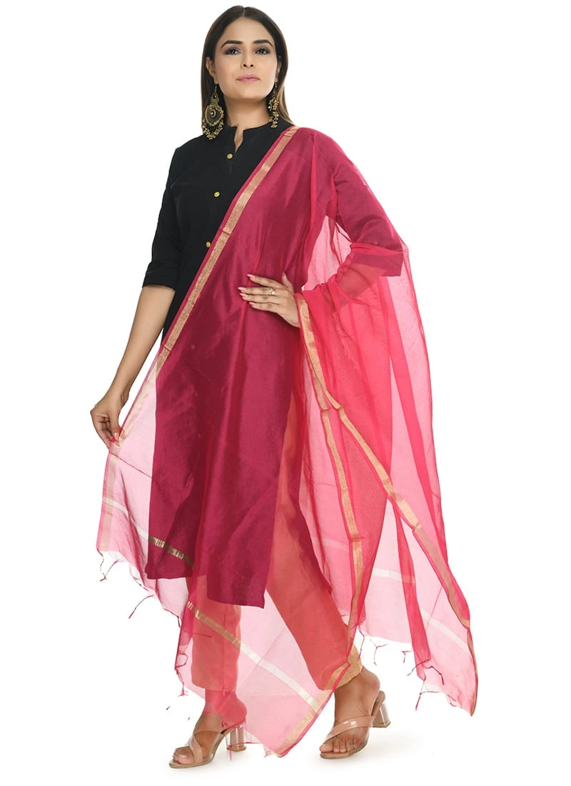 Magenta Chanderi Cotton Dupatta Festive Wear 3 Magenta Chanderi Cotton Dupatta Festive Wear - Image 3