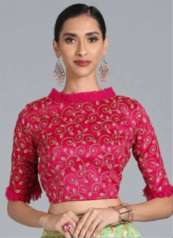 Magenta Embroidered Art Silk Blouse Festive Wear -C Bazaar Shop magenta embroidered art silk blouse BLBS02305280 b