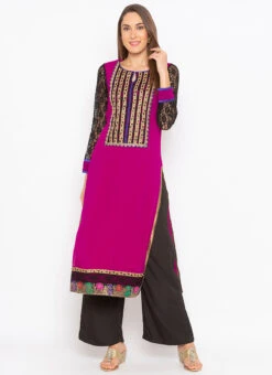 Magenta Georgette Embroidered Kurta Palazzo Set After Six Wear -C Bazaar Shop magenta georgette embroidered kurta palazzo set krsmnc1922ks u
