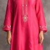 Magenta Pink Chanderi Silk Embroidered Straight Pant Suit Party Wear