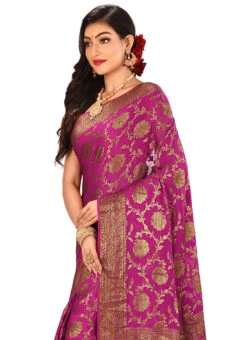 Magenta Pure Chiffon Georgette Silk Saree Festive Wear 7 Magenta Pure Chiffon Georgette Silk Saree Festive Wear -C Bazaar Shop magenta pure silk benarasi saree sakntas75 b
