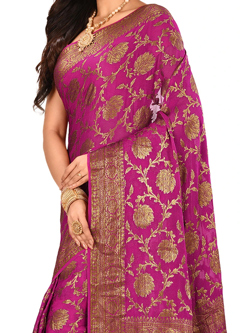 Magenta Pure Chiffon Georgette Silk Saree Festive Wear 1 Magenta Pure Chiffon Georgette Silk Saree Festive Wear