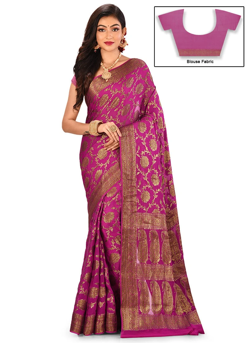 Magenta Pure Chiffon Georgette Silk Saree Festive Wear 3 Magenta Pure Chiffon Georgette Silk Saree Festive Wear - Image 3