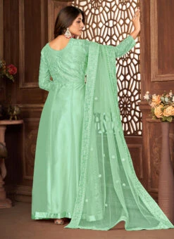 Magnificent Sea Green Embroidery Net Anarkali With Lace Border Duptta Party Wear 7 Magnificent Sea Green Embroidery Net Anarkali With Lace Border Duptta Party Wear -C Bazaar Shop magnificent sea green embroidery net anarkali with lace border duptta slsdi8398gr b