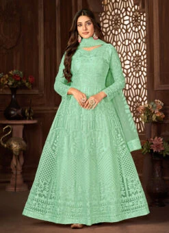 Magnificent Sea Green Embroidery Net Anarkali With Lace Border Duptta Party Wear 6 Magnificent Sea Green Embroidery Net Anarkali With Lace Border Duptta Party Wear -C Bazaar Shop magnificent sea green embroidery net anarkali with lace border duptta slsdi8398gr u