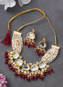 Maroon Alloy Kundan Necklace Party Wear -C Bazaar Shop maroon alloy kundan necklace jysmnikm1188 b