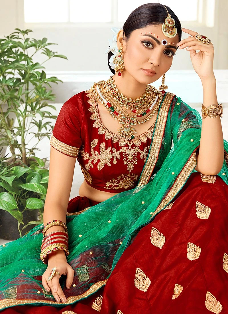 Maroon Art Silk A Line Lehenga Party Wear 4 Maroon Art Silk A Line Lehenga Party Wear - Image 4