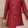 Maroon Art Silk Embroidered Indowestern Sherwani For Boys Festive Wear