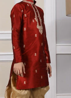 Maroon Art Silk Embroidered Kurta Pyjama Party Wear