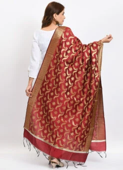 Maroon Banarasi Silk Weaving Work Dupatta Work Wear -C Bazaar Shop maroon banarasi silk weaving work dupatta dpdmimfd145 b