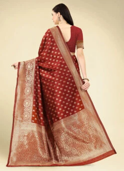 Maroon Banarasi Silk Woven Saree Festive Wear -C Bazaar Shop maroon banarasi silk woven saree sasacw5786 b