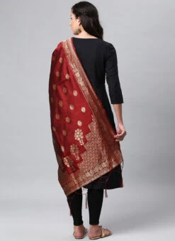 Maroon Benarasi Silk Jacquard Woven Dupatta Festive Wear -C Bazaar Shop maroon benarasi silk jacquard woven dupatta dpsli1403108m b