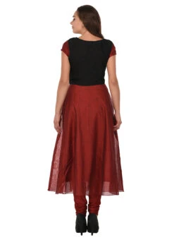 Maroon Chanderi Silk Jacket Style Anarkali Suit Party Wear -C Bazaar Shop maroon chanderi silk jacket style anarkali suit sldrrwrs399 b