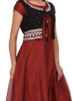 Maroon Chanderi Silk Jacket Style Anarkali Suit Party Wear