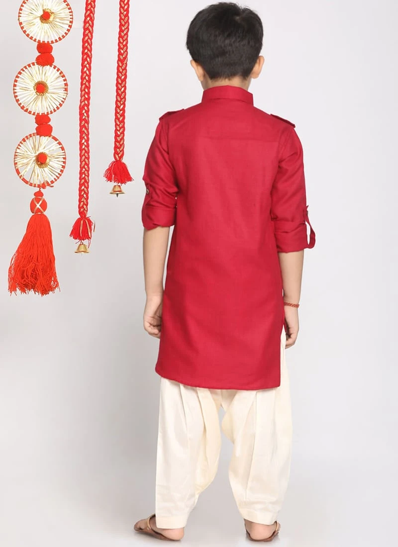 Maroon Cotton Blend Solid Stitched Kurta Pyjama Party Wear 3 Maroon Cotton Blend Solid Stitched Kurta Pyjama Party Wear - Image 3