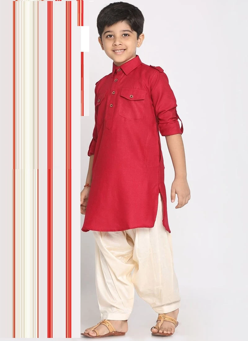 Maroon Cotton Blend Solid Stitched Kurta Pyjama Party Wear 2 Maroon Cotton Blend Solid Stitched Kurta Pyjama Party Wear - Image 2