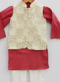 Maroon Cotton Embroidery Bandi Set Party Wear