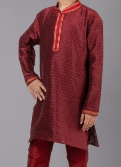 Maroon Cotton Kids Kurta Pyjama Festive Wear