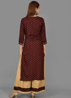 Maroon Cotton Printed Kurta Sharara Set After Six Wear -C Bazaar Shop maroon cotton printed kurta sharara set krsjnc294 b