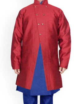 Maroon Dupion Silk Boys Kurta Pyjama Festive Wear