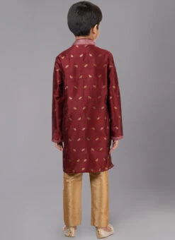 Maroon Dupion Silk Jacquard Kurta Pyjama Festive Wear 5 Maroon Dupion Silk Jacquard Kurta Pyjama Festive Wear -C Bazaar Shop maroon dupion silk jacquard kurta pyjama kdbkvs806 b