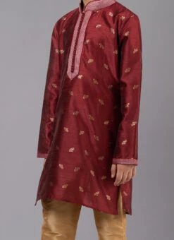 Maroon Dupion Silk Jacquard Kurta Pyjama Festive Wear