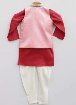 Maroon Dupion Silk N Cotton Embroidery Bandi Set Party Wear -C Bazaar Shop maroon dupion silk n cotton embroidery bandi set kdbdsof1037 b