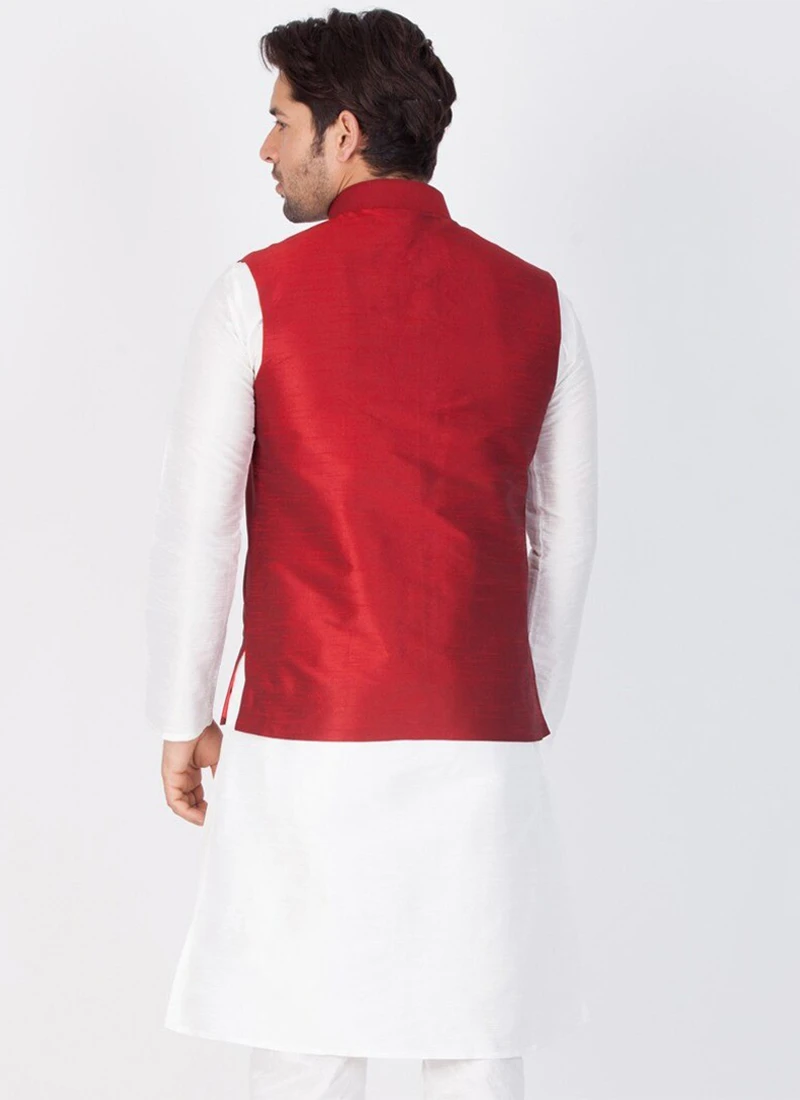 Maroon Dupion Silk Nehru Jacket 3 Maroon Dupion Silk Nehru Jacket - Image 3