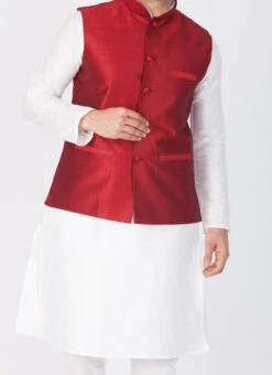 Maroon Dupion Silk Nehru Jacket