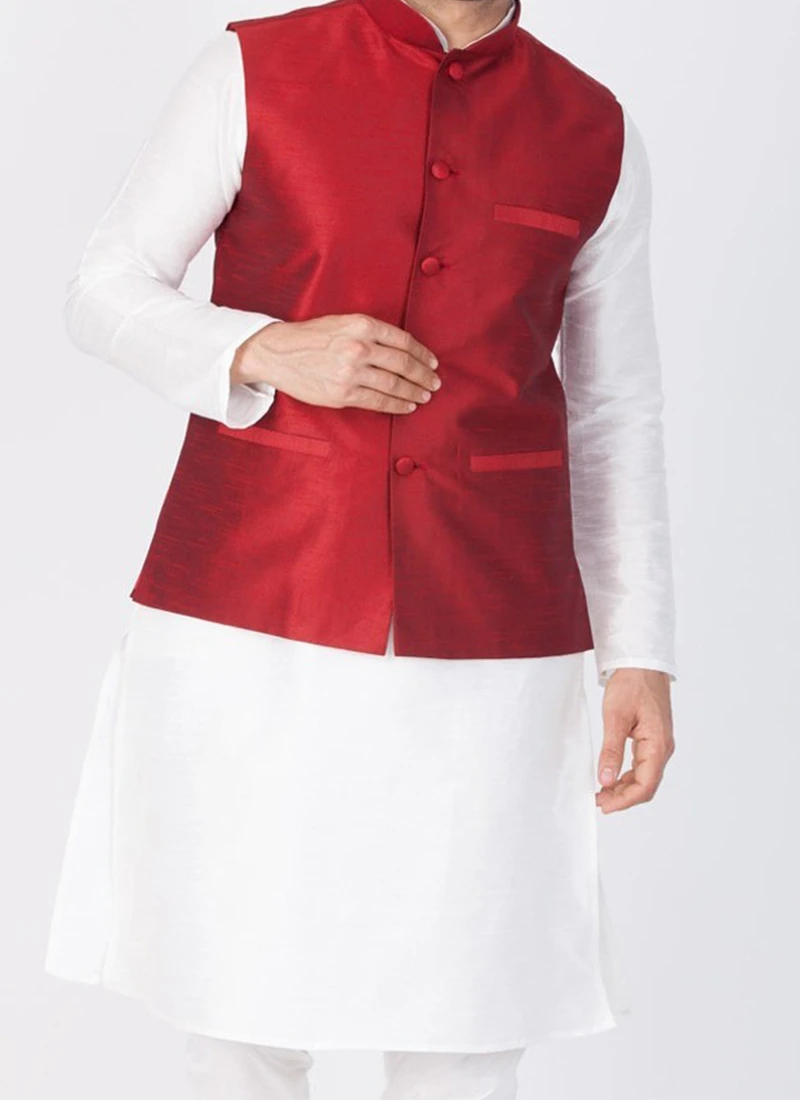 Maroon Dupion Silk Nehru Jacket 1 Maroon Dupion Silk Nehru Jacket