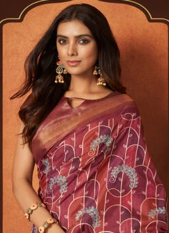 Maroon Faux Crepe Printed Saree Festive Wear 7 Maroon Faux Crepe Printed Saree Festive Wear -C Bazaar Shop maroon faux crepe printed saree sasacw9893 b