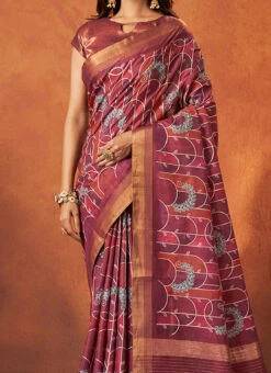 Maroon Faux Crepe Printed Saree Festive Wear
