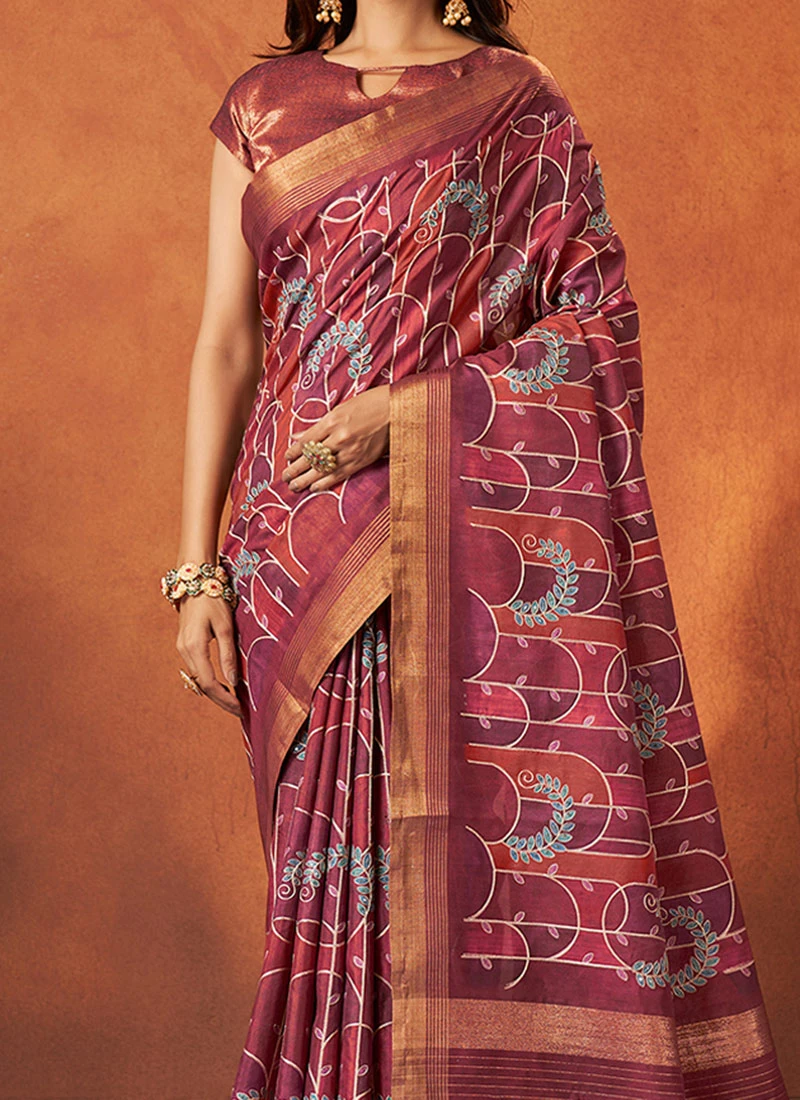 Maroon Faux Crepe Printed Saree Festive Wear 1 Maroon Faux Crepe Printed Saree Festive Wear