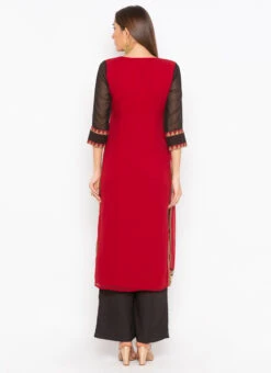 Maroon Georgette Embroidered Kurta Palazzo Set After Six Wear -C Bazaar Shop maroon georgette embroidered kurta palazzo set krsmnc1930ks b