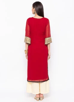 Maroon Georgette Kurta Palazzo Set Party Wear -C Bazaar Shop maroon georgette kurta palazzo set krsmnkc1915 b