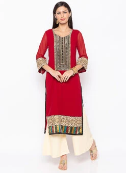 Maroon Georgette Kurta Palazzo Set Party Wear -C Bazaar Shop maroon georgette kurta palazzo set krsmnkc1915 u