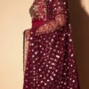 Maroon Georgette N Raw Silk Sequins Anarkali Suit Party Wear