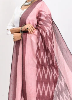 Maroon Handloom Cotton Ikkat Printed Dupatta Work Wear