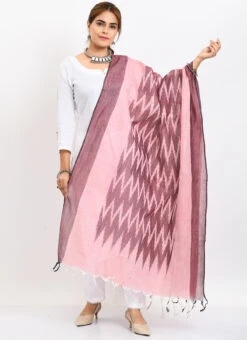 Maroon Handloom Cotton Ikkat Printed Dupatta Work Wear -C Bazaar Shop maroon handloom cotton ikkat printed dupatta dpdmimfd136 u