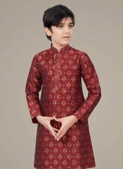 Maroon Jacquard Boys Kurta Pyjama 5 Maroon Jacquard Boys Kurta Pyjama -C Bazaar Shop maroon jacquard boys kurta pyjama kdbmss6142 b