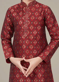 Maroon Jacquard Boys Kurta Pyjama