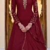Maroon Jacquard Silk Foil Print Umbrella Lehenga Party Wear