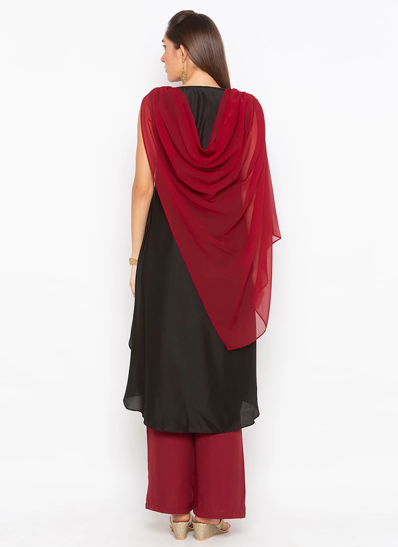 Maroon Muslin Kurta Palazzo Set After Six Wear 4 Maroon Muslin Kurta Palazzo Set After Six Wear - Image 4