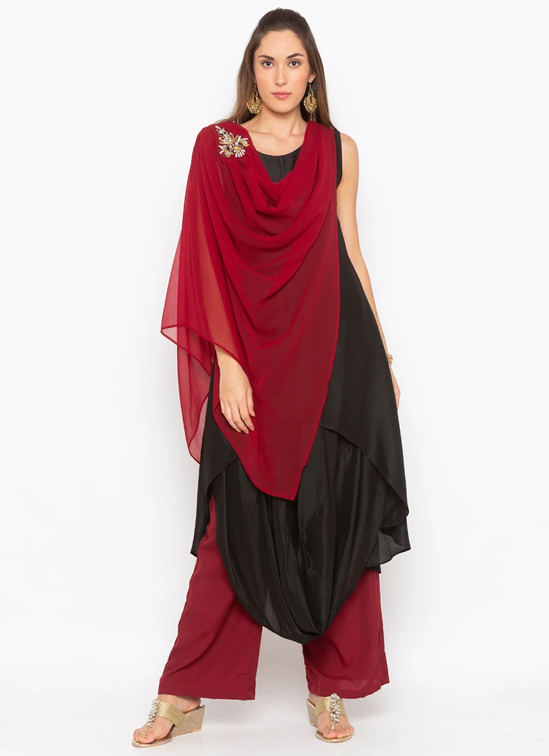 Maroon Muslin Kurta Palazzo Set After Six Wear 3 Maroon Muslin Kurta Palazzo Set After Six Wear - Image 3