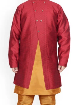 Maroon N Gold Dupion Silk Boys Kurta Pyjama Festive Wear