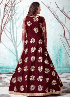 Maroon Net Anarkali Gown Party Wear -C Bazaar Shop maroon net anarkali gown bgwrsom4535 b