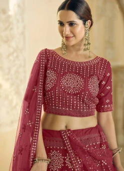 Maroon Net Embroidered Designer Lehenga Skirt Choli Festive Wear -C Bazaar Shop maroon net embroidered designer lehenga skirt choli ghsaj42628702 b