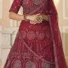 Maroon Net Embroidered Designer Lehenga Skirt Choli Festive Wear