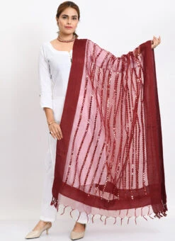 Maroon Organza Cotton Mirror Embroidery Dupatta Work Wear -C Bazaar Shop maroon organza cotton mirror embroidery dupatta dpdmimfd131 u