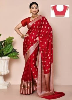 Maroon Pure Chiffon Georgette Zari Work Saree Festive Wear -C Bazaar Shop maroon pure chiffon georgette zari work saree savns159g u